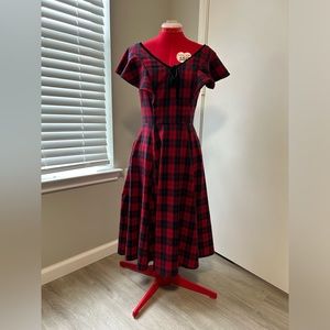 Collectif London red and blue plaid dress with velvet trim